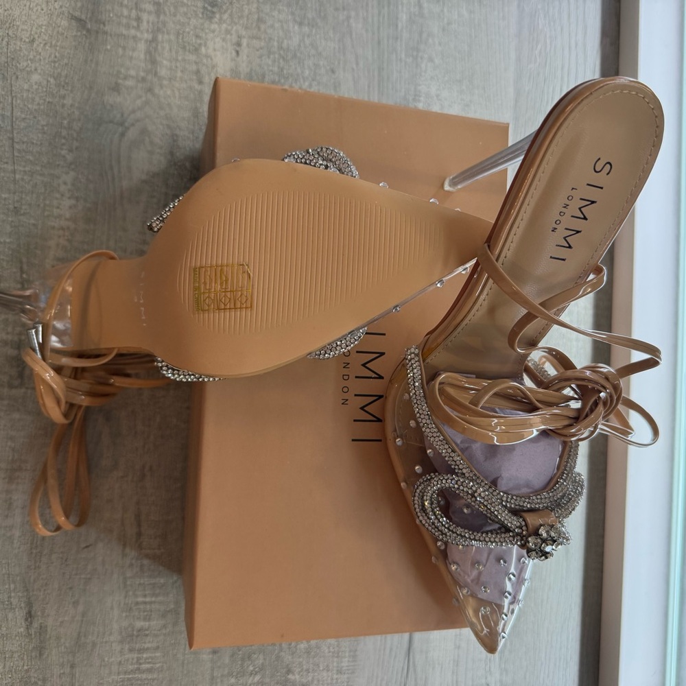 Women's Tan and Clear Embellished Heels - Picture 10 of 10